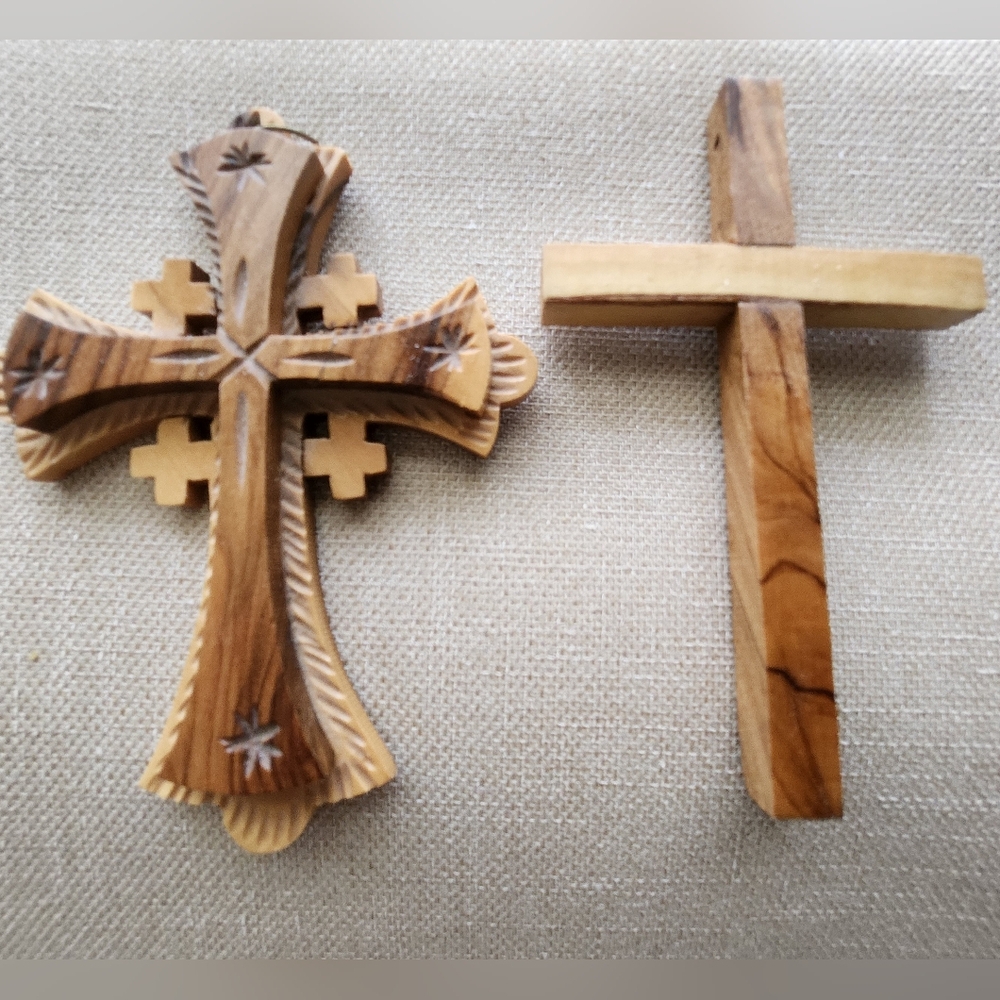2 Olive Wood Crosses from Holy Land Jerusalem